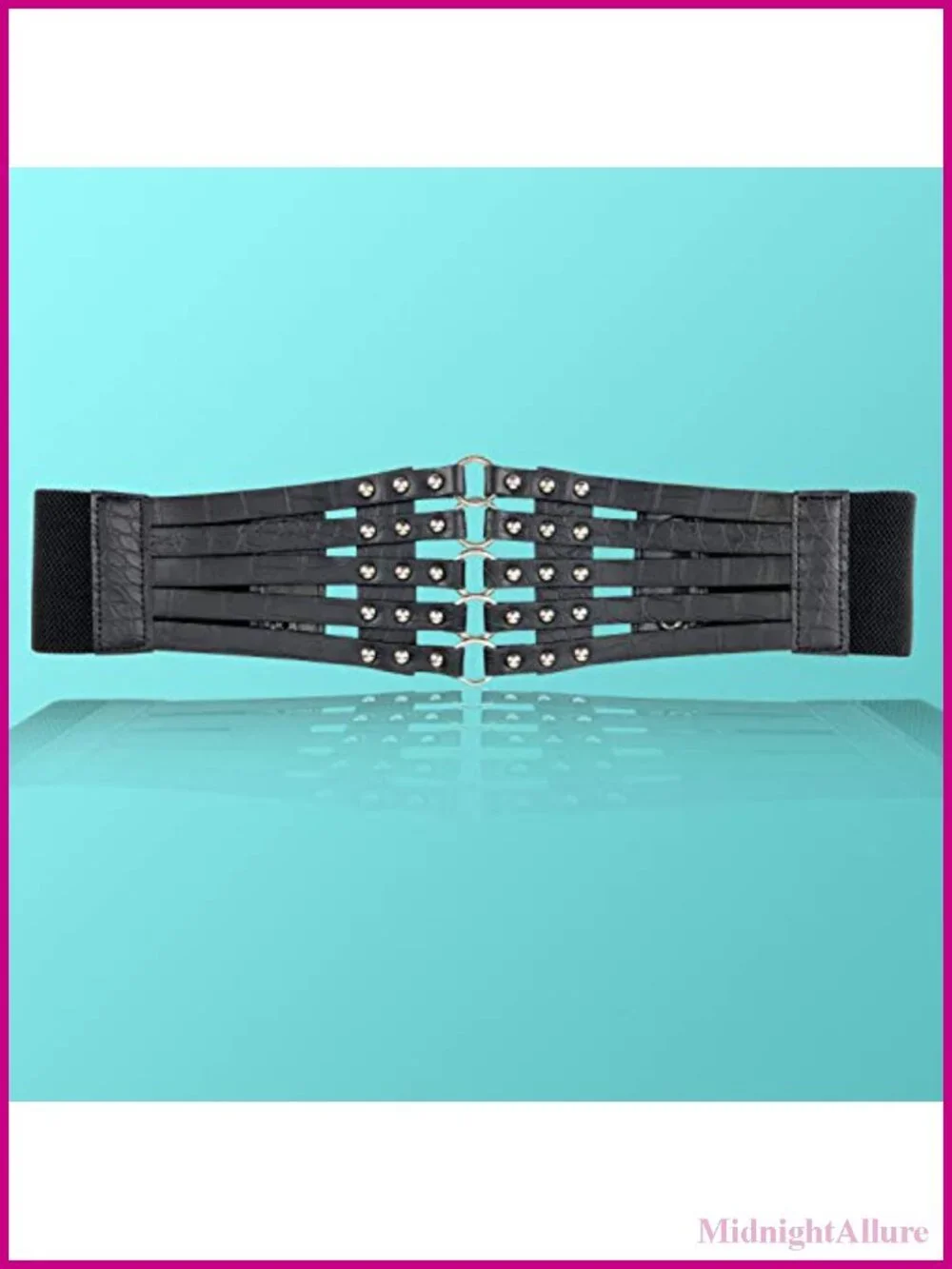 Women's PU Leather Wide Waist Belt Hollow Out Rivets Stretch Cinch